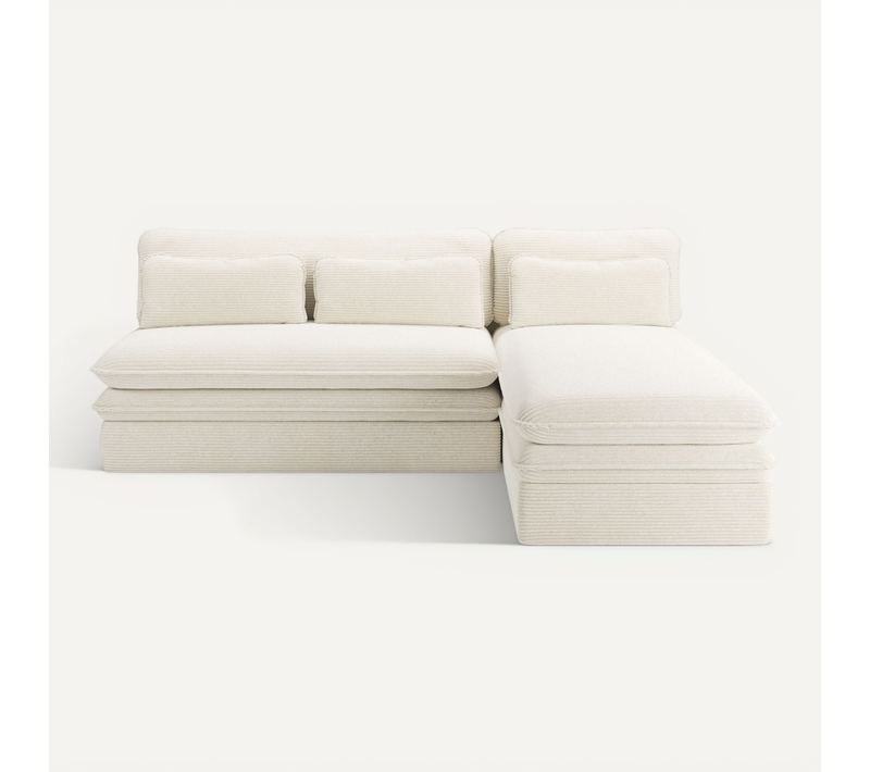 Banquette D'angle Convertible Et Réversible Noma 4 Places Velours Côtelé écru