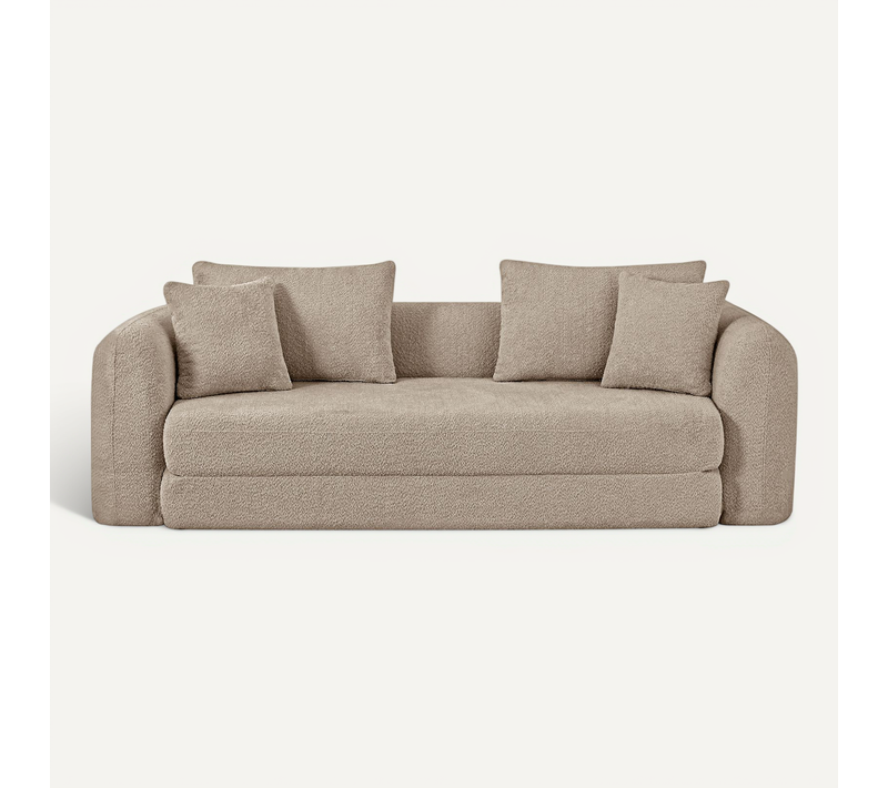 Canapé Droit Compressé Convertible Morpheo 3 Places Tissu Bouclette Taupe