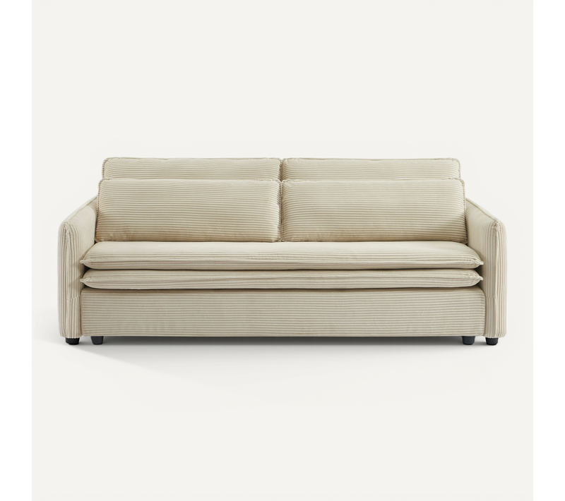 Canapé Droit Convertible Cibola 3 Places Velours Côtelé Beige