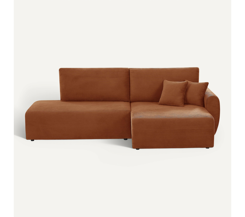 Canapé D'angle Droit Ouvert Convertible Danilo 4 Places Velours Côtelé Terracotta