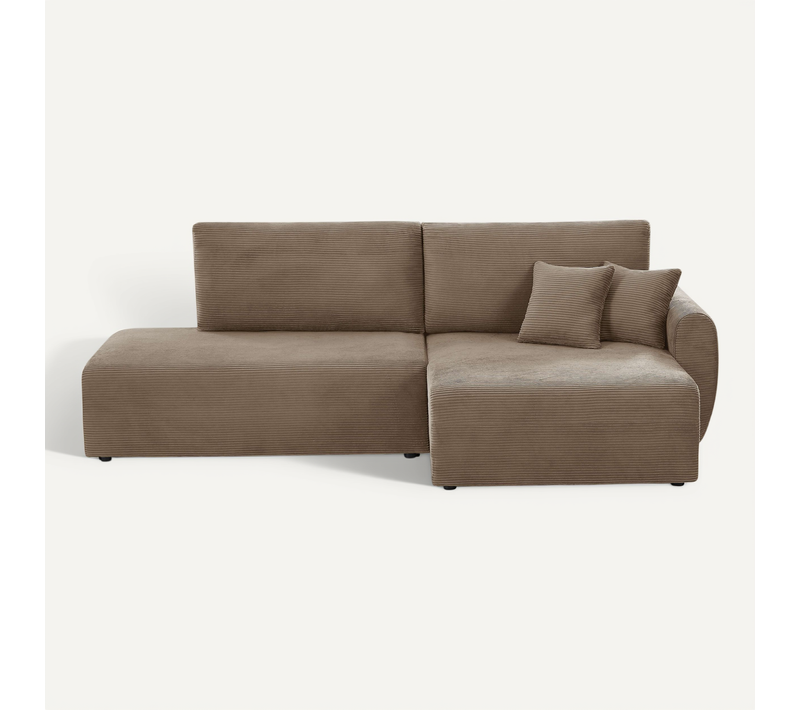 Canapé D'angle Droit Ouvert Convertible Danilo 4 Places Velours Côtelé Taupe