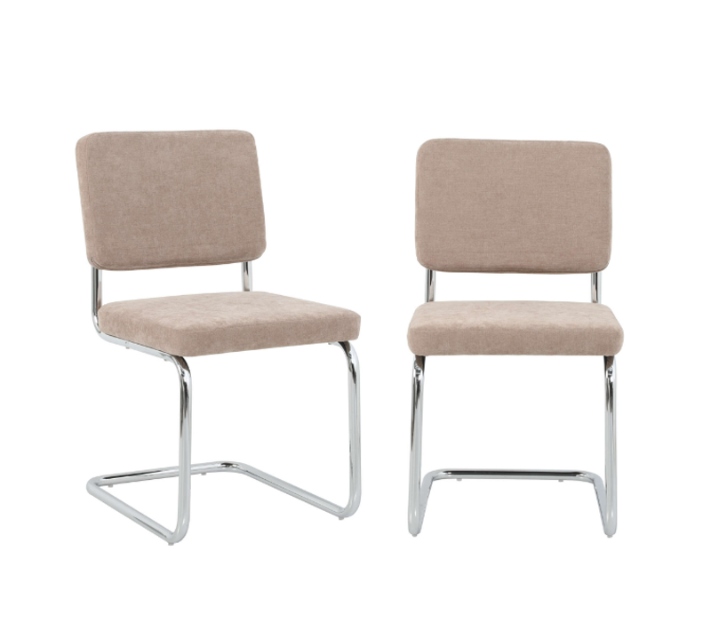 Lot De 2 Chaises Jack Tissu Marron Pieds Métal Chromé