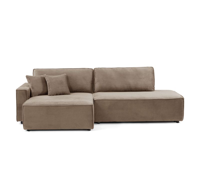 Canapé D'angle Gauche Ouvert Convertible Zola 4 Places Velours Cotelé Taupe