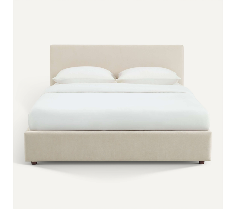 Lit Coffre Vania 160x200 Tissu Beige Sommier Inclus