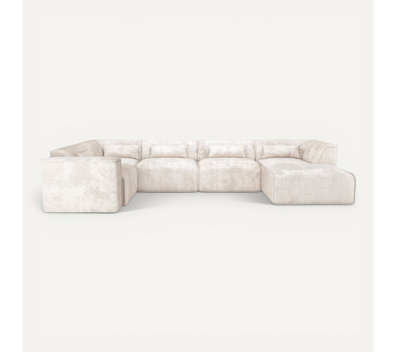 Canapé Panoramique Fixe Nuna 7 Places Chaise Droite Tissu Beige