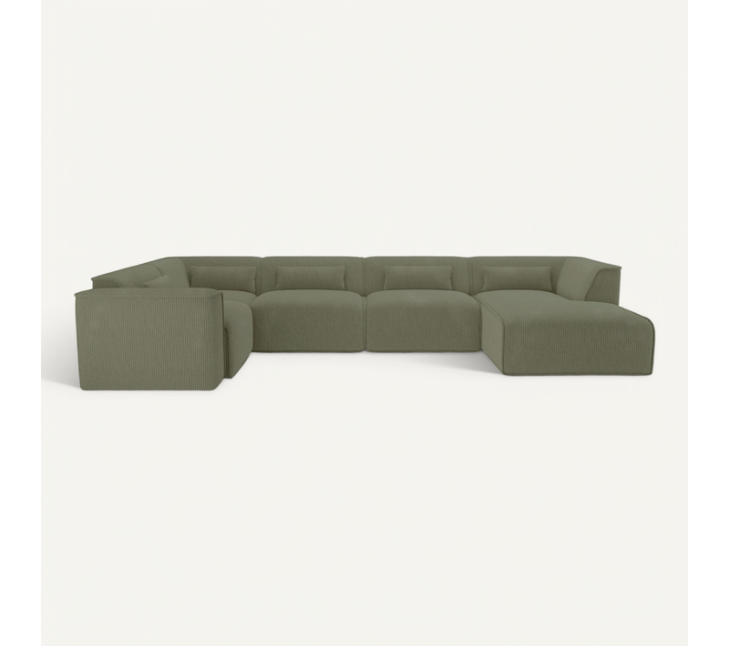 Canapé Panoramique Fixe Nuna 7 Places Chaise Droite Velours Côtelé Vert