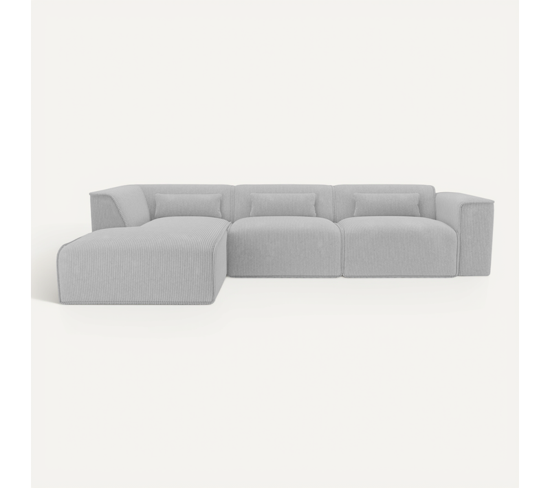 Canapé D'angle Gauche Fixe Nuna 5/6 Places Velours Côtelé Beige