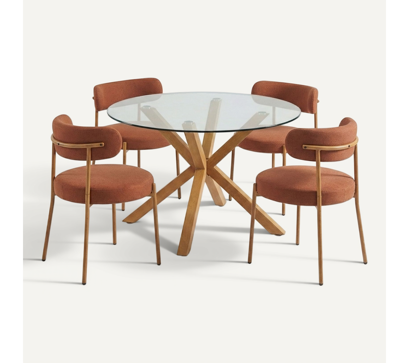 Ensemble Repas Table Harry + 4 Chaises Noa Tissu Terracotta