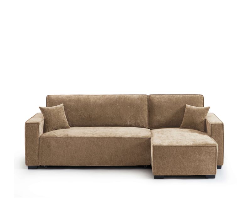 Canapé D'angle Convertible Et Réversible Gavi 4 Places Tissu Marron