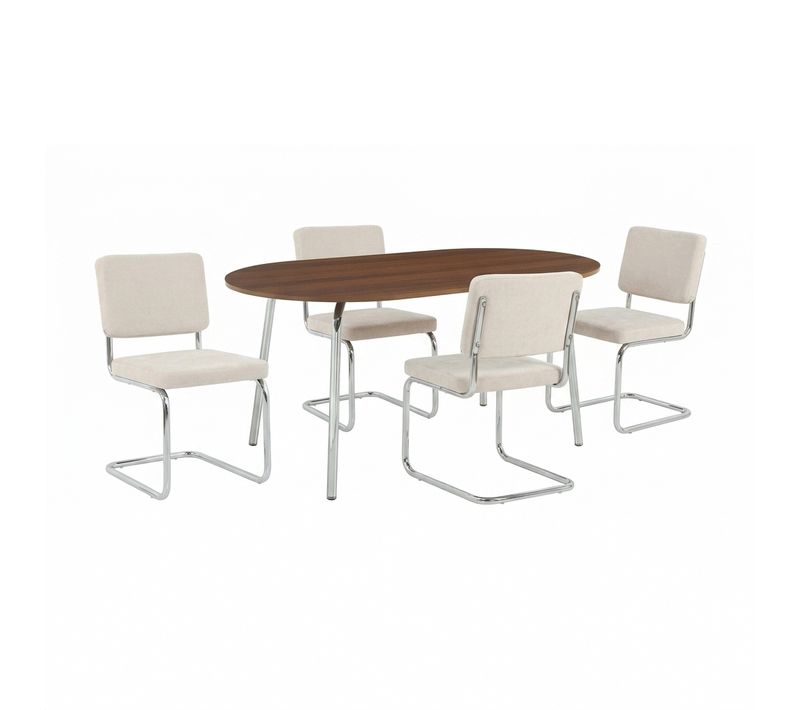 Ensemble Repas Table Vassi Effet Noyer Et Lot De 4 Chaises Jack écru