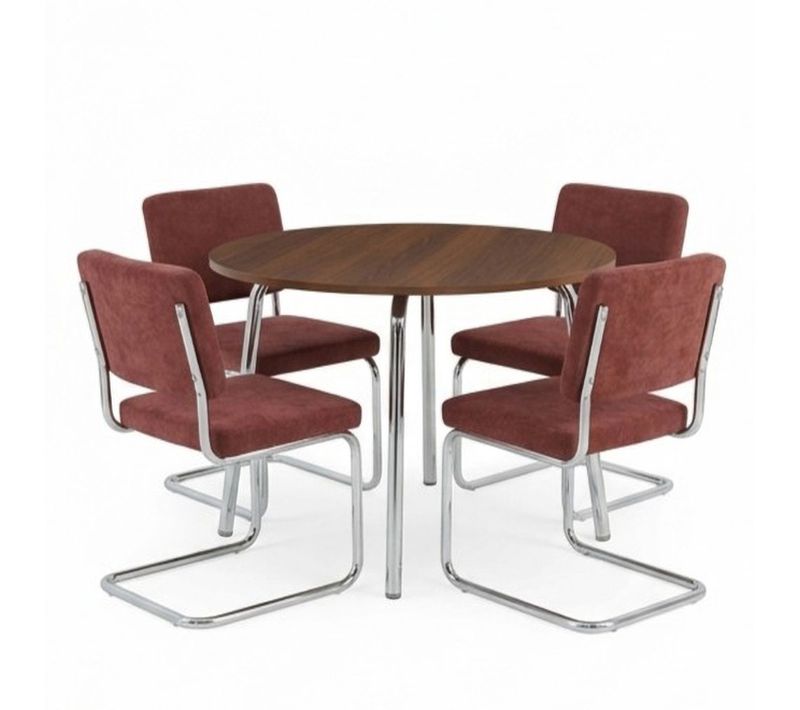 Ensemble Repas Table Vassi Effet Noyer Et 4 Chaises Jack Tissu Bordeaux