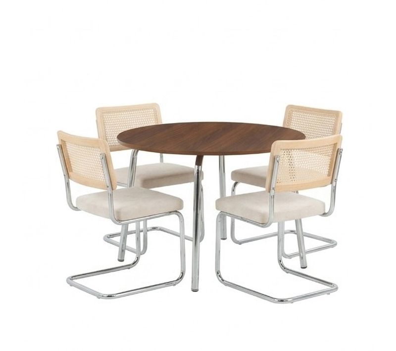 Ensemble Repas Table Vassi Effet Noyer Et 4 Chaises Ella Tissu écru