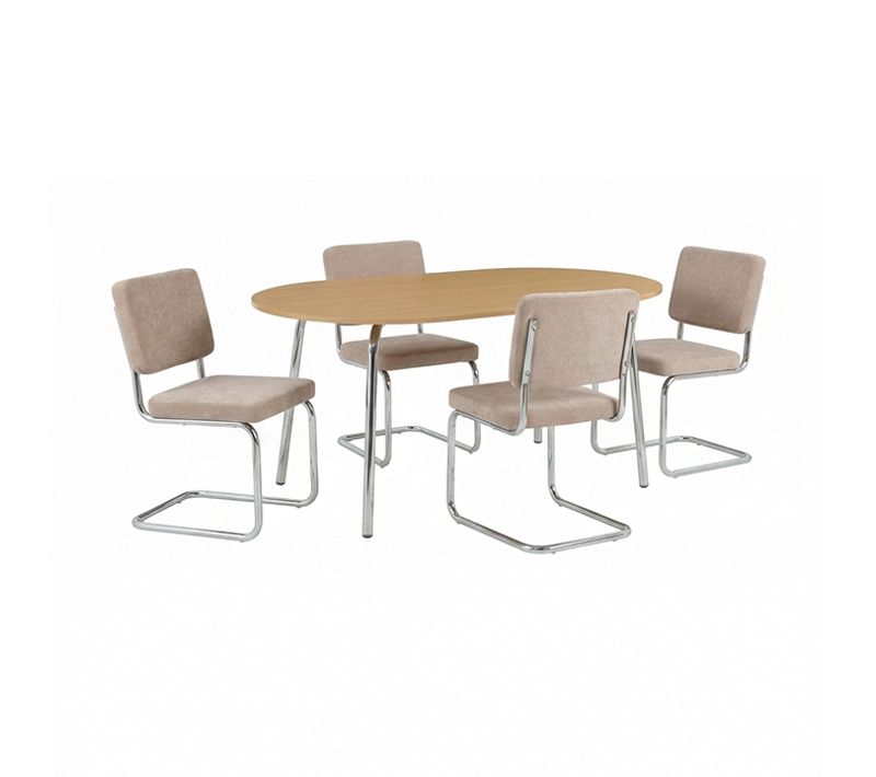 Ensemble Repas Table Vassi Effet Chêne Et 4 Chaises Jack Tissu Marron