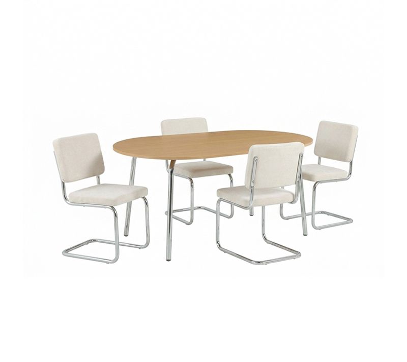 Ensemble Repas Table Vassi Effet Chêne Et 4 Chaises Jack Tissu écru