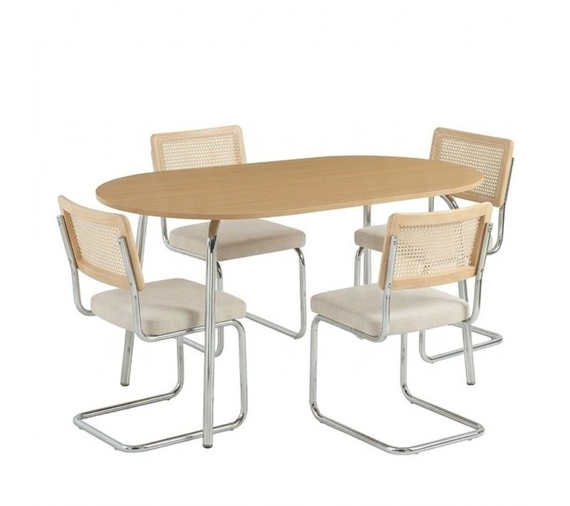 Ensemble Repas Table Vassi Effet Chêne Et 4 Chaises Ella Tissu écru