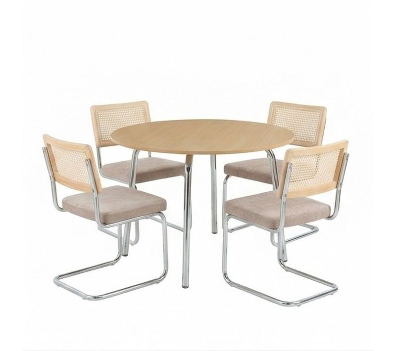 Ensemble Repas Table Vassi Effet Chêne Et 4 Chaises Ella Tissu Marron
