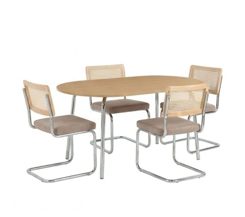 Ensemble Repas Table Vassi Effet Chêne Et 4 Chaises Ella Tissu écru