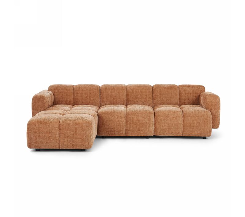Canapé D'angle Modulable Aleno 4 Places Tissu Velours Texturé Terracotta