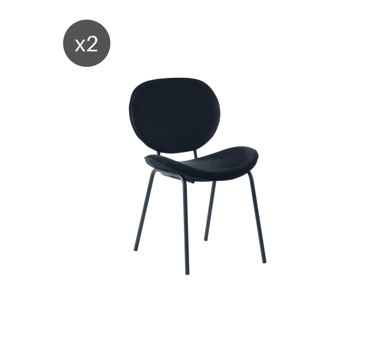 Lot De 2 Chaises Sheila Velours Noir Pieds Métal Noir