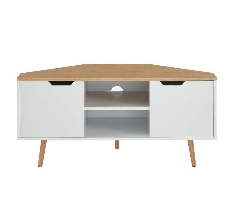 Meuble TV D'angle Lyna Blanc Et Effet Chêne 2 Portes 115cm