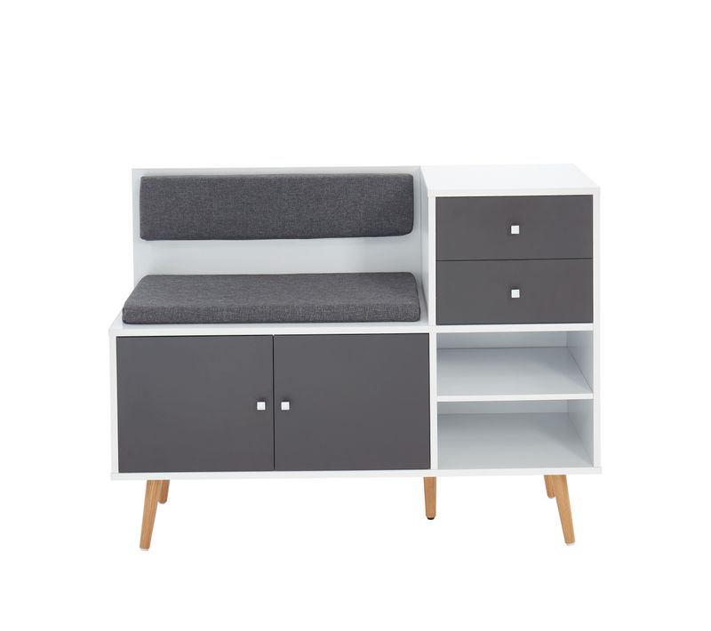 Banc à Chaussures Adele  Gris Anthracite Et Blanc  2 Niches Et 2 Tiroirs