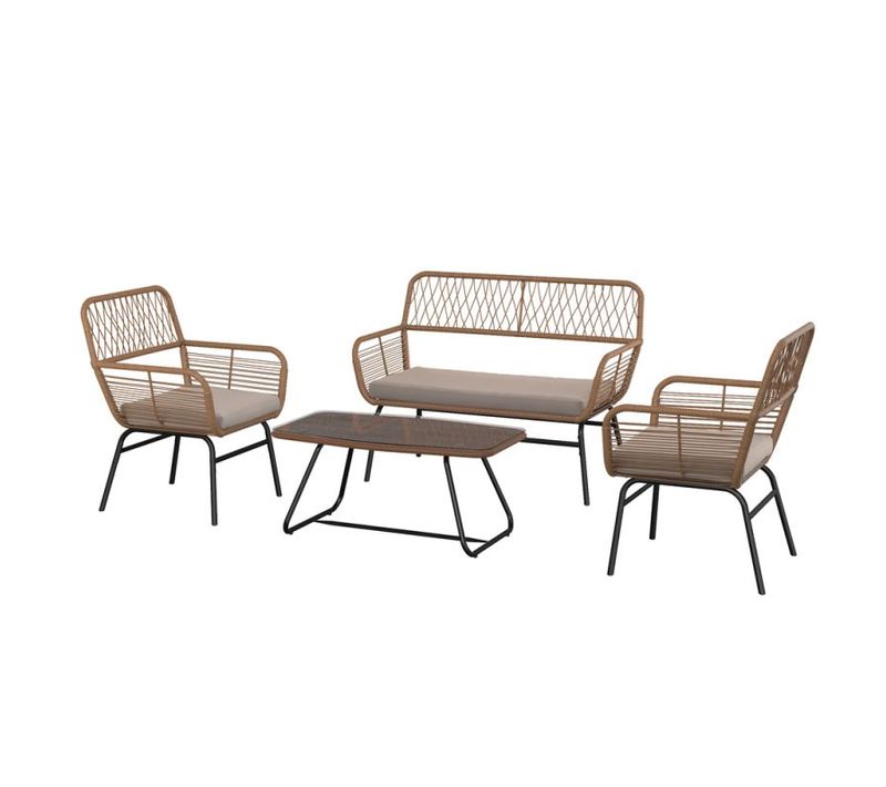 Salon De Jardin Ariel En Acier Et Résine Tressée Coloris Naturel 4 Places