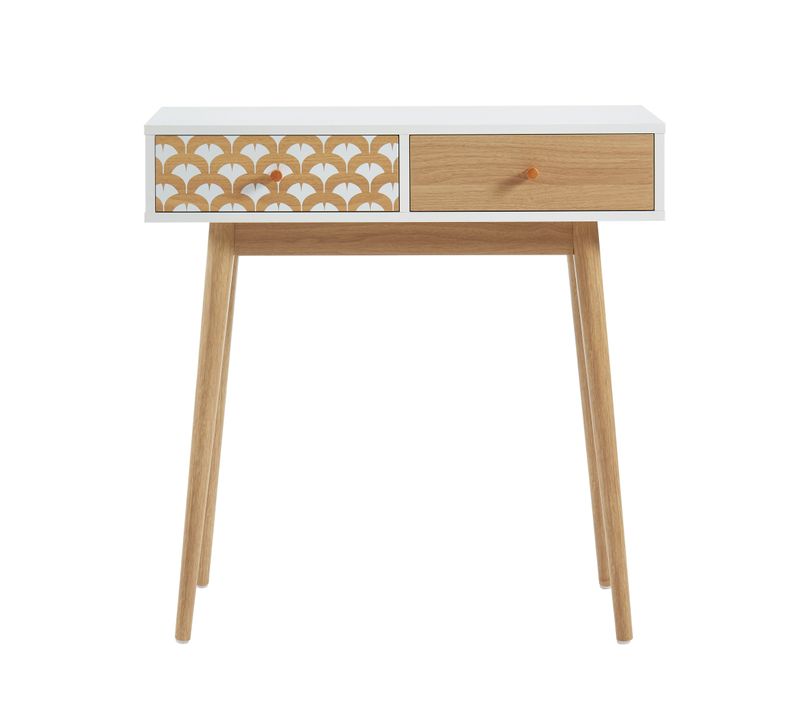 Console Utah Blanc Et Effet Chêne 2 Tiroirs 80cm