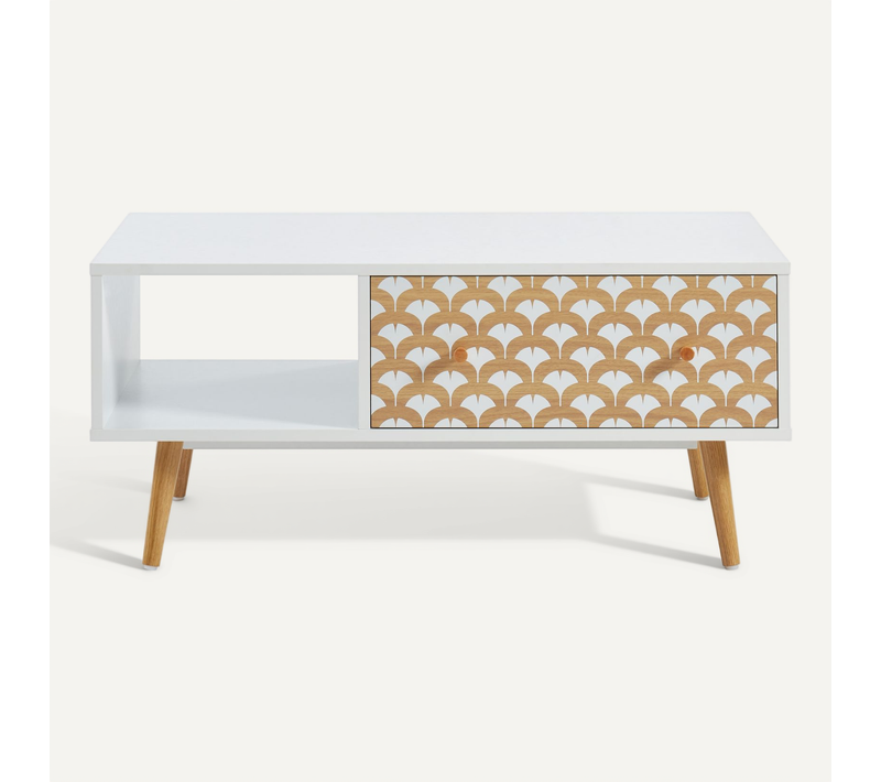 Table Basse Utah Blanc Et Effet Chêne 2 Tiroirs 90cm