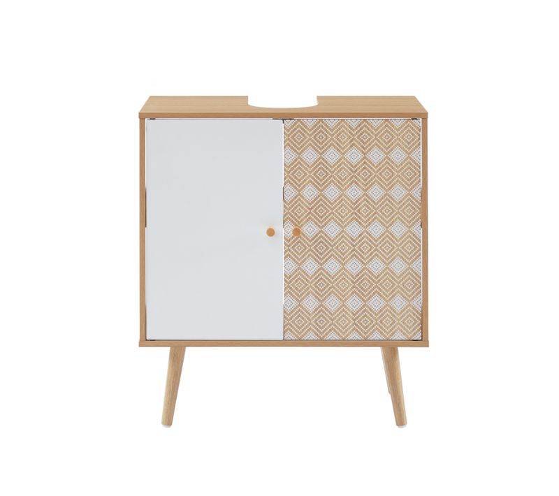 Meuble Sous-vasque Leika Effet Chêne Et Motifs Blancs 2 Portes 60cm