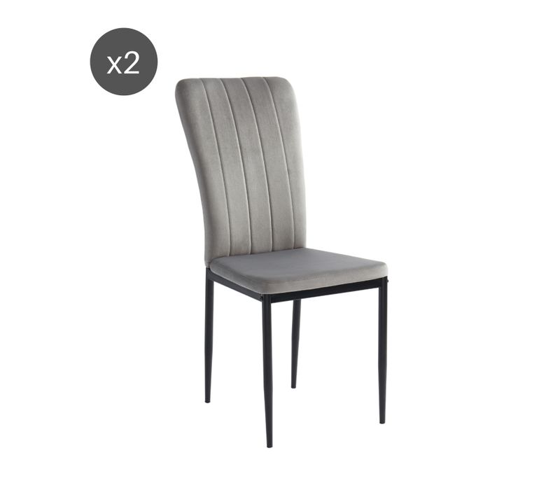 Lot De 2 Chaises Poppy Velours Gris Pieds Métal Noir