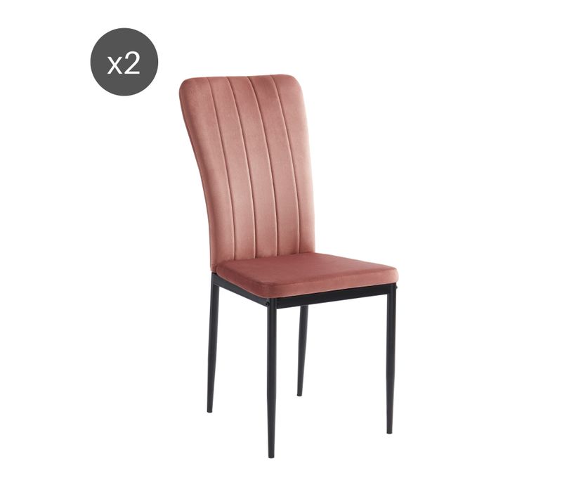 Lot De 2 Chaises Poppy  Velours Rose Pieds Métal Noir