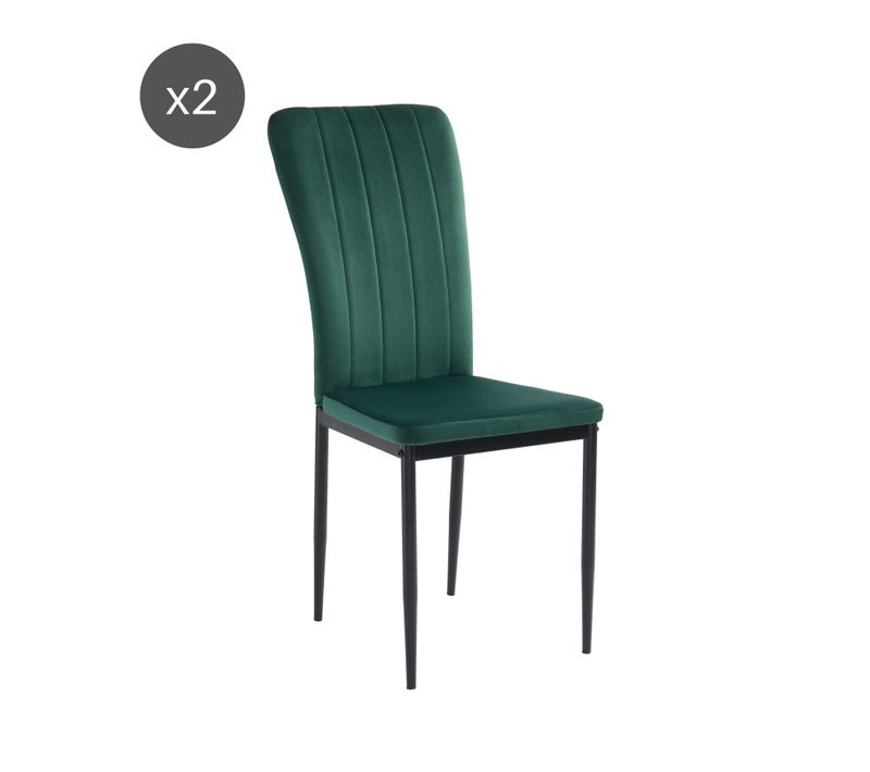 Lot De 2 Chaises Poppy Velours Vert Pieds Métal Noir