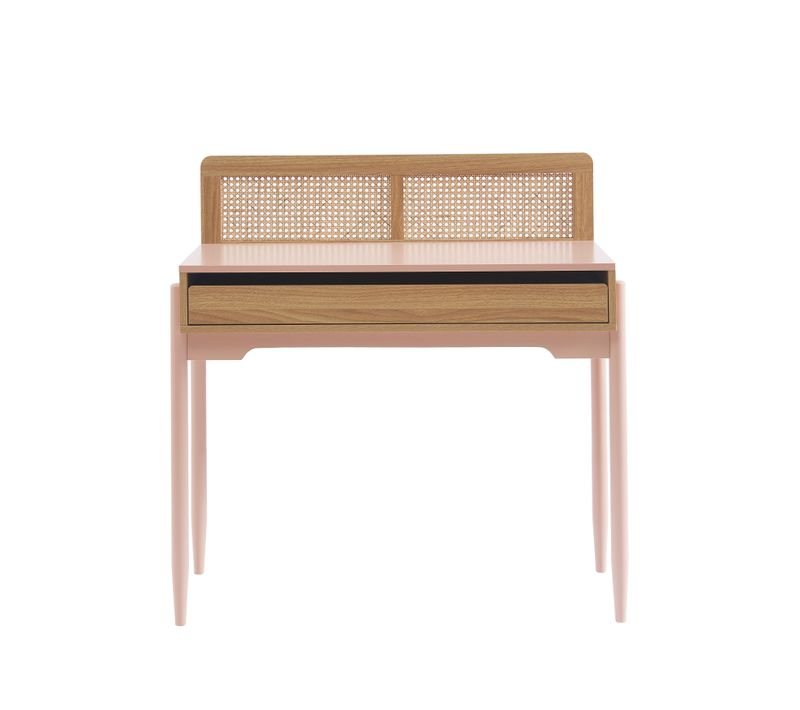 Bureau Pablo Rose Et Cannage Rotin 1 Tiroir