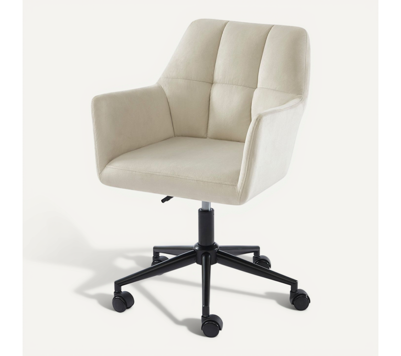 Fauteuil Mona En Velours Blanc Cassé Avec Pieds Noirs