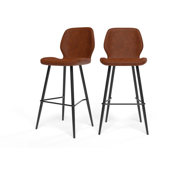 Lot De 2 Tabourets De Bar Ethan En Pu Cognac