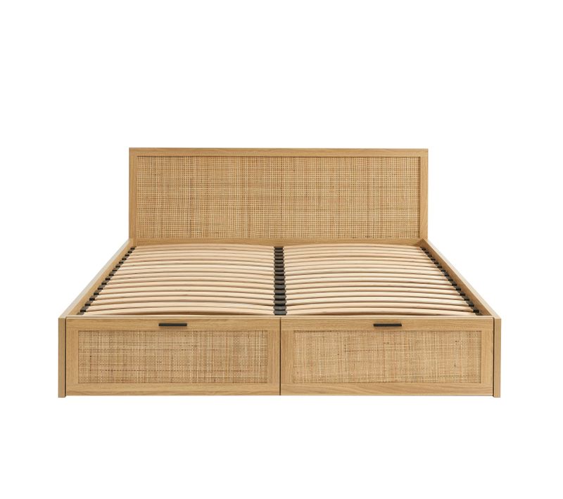 Lit à Tiroirs Amana Cannage Rotin 140x190 Sommier Inclus