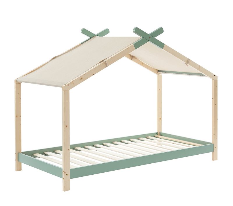 Lit Cabane 90x190 En Pin Massif Vert Avec Sommier - Charly