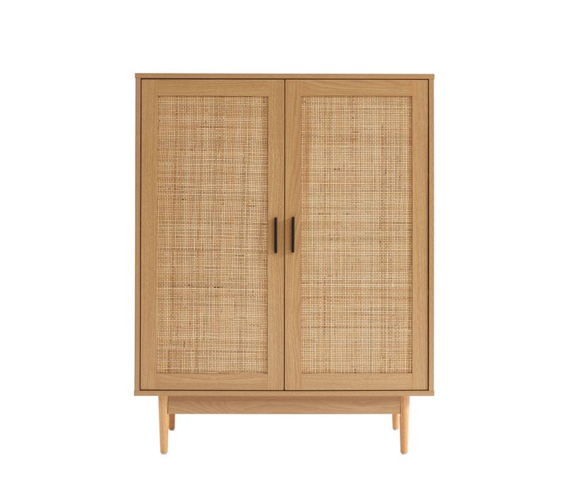 Buffet Haut Amana Effet Chêne Et Cannage Rotin 2 Portes