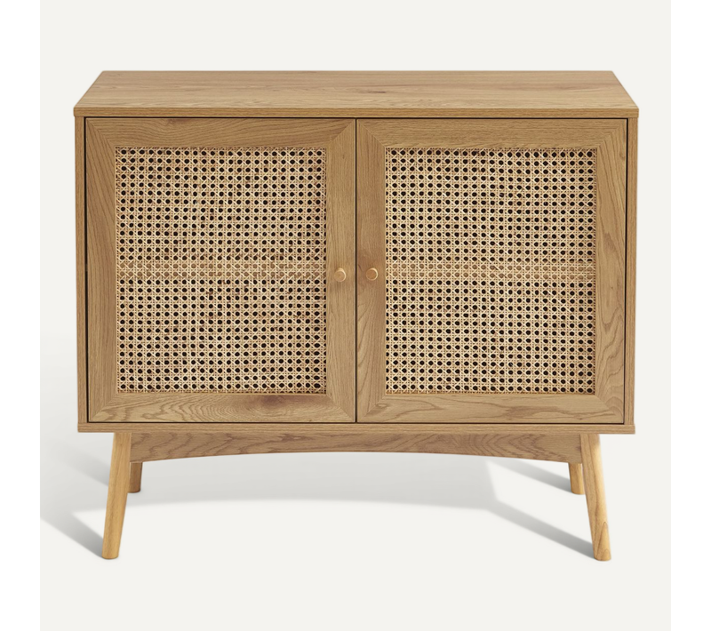 Buffet Ines Effet Chêne Et Cannage Rotin 90cm