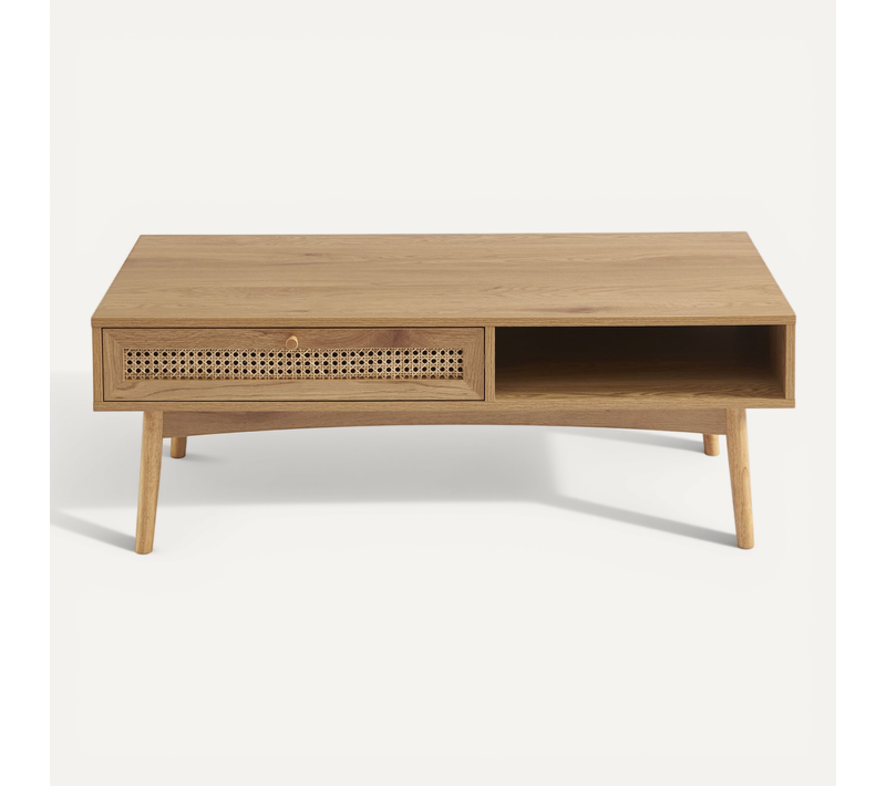 Table Basse Ines Effet Chêne Et Cannage Rotin