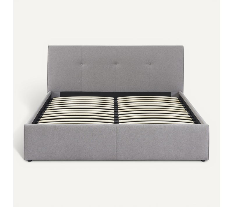 Lit Coffre Seguro Tissu Gris Chiné 160x200 Sommier Inclus
