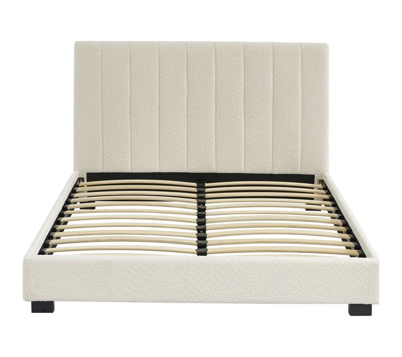 Lit Adulte Avec Tête De Lit Capitonnée En Tissu Bouclé écru 140x190 - William