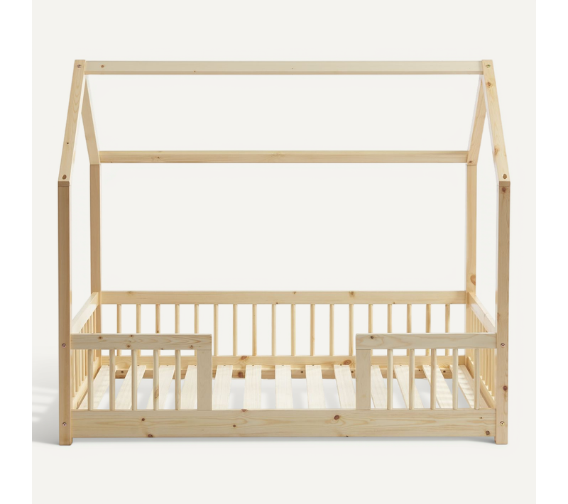 Lit Cabane Avec Barrières Tiny Pin Massif 70x140 Sommier Inclus