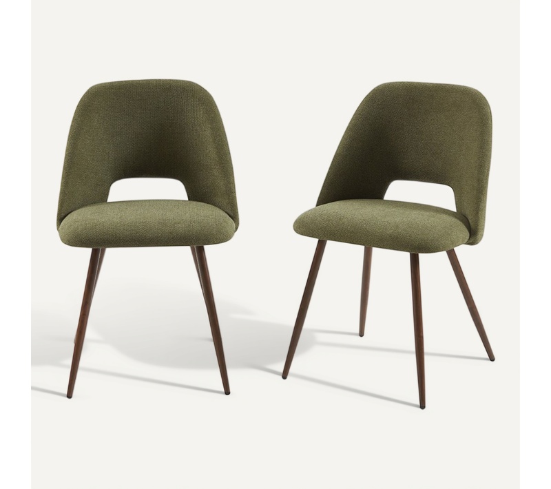 Lot De 2 Chaises Elisabeth Tissu Vert Pieds Effet Noyer