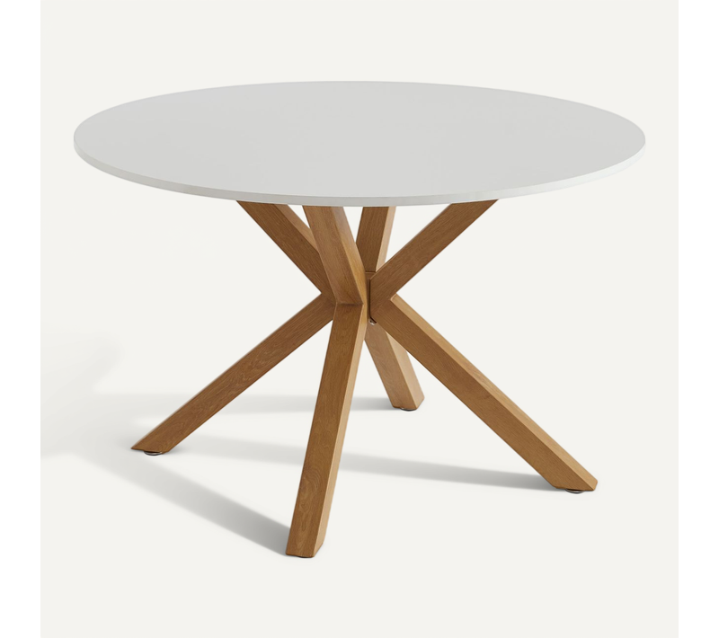 Table À Manger Ronde Harry Blanc Et Effet Chêne 120cm