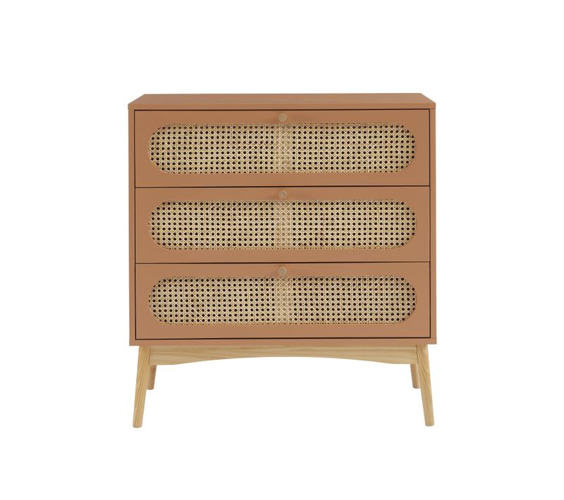 Commode Sixtine Terracotta Et Cannage Rotin 3 Tiroirs