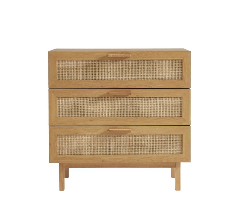 Commode 3 Tiroirs En Bois Et Cannage L85cm