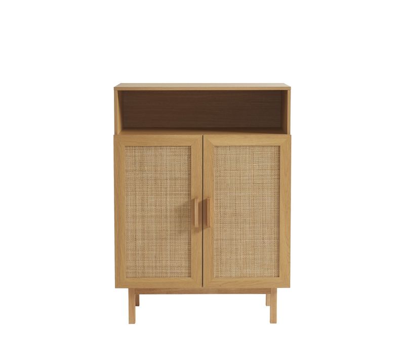 Meuble à Chaussures 2 Portes 1 Niche En Bois Et Cannage L80cm