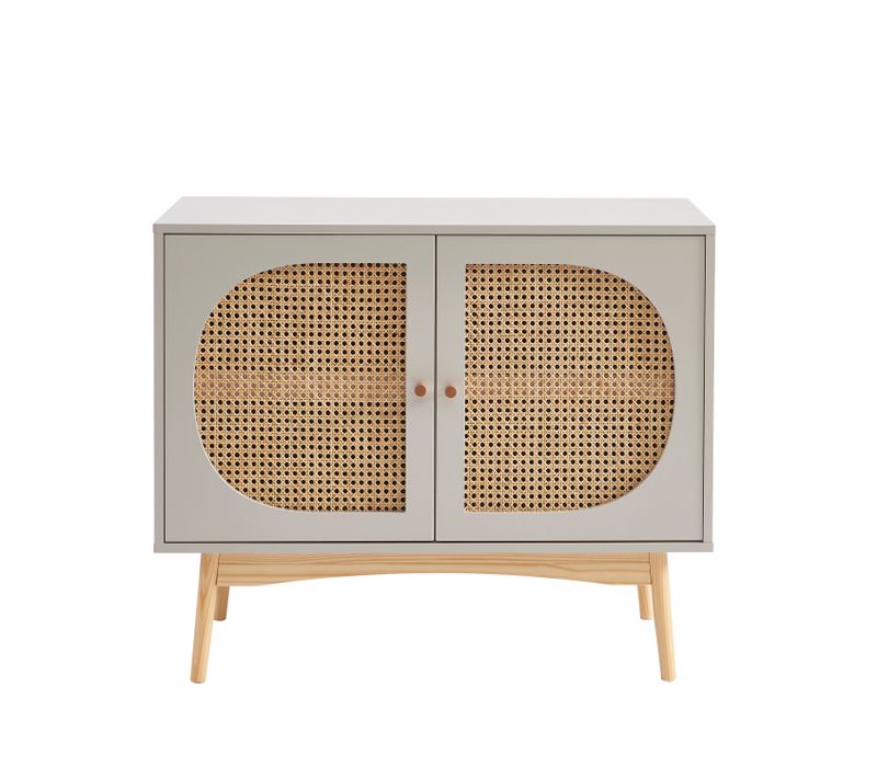 Buffet Sixtine Gris Perle Et Cannage Rotin 90cm