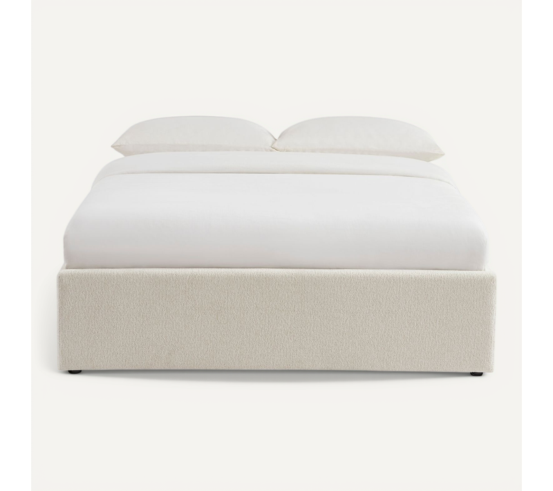 Lit Coffre Marcy Tissu Chenille Beige 140x190 Sommier Inclus